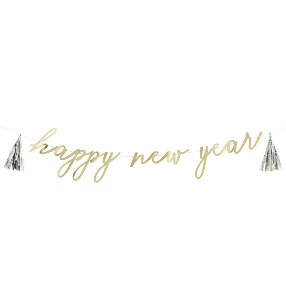 Disco New Year Happy New Year Diecut Letter Banner with Foil Tassels