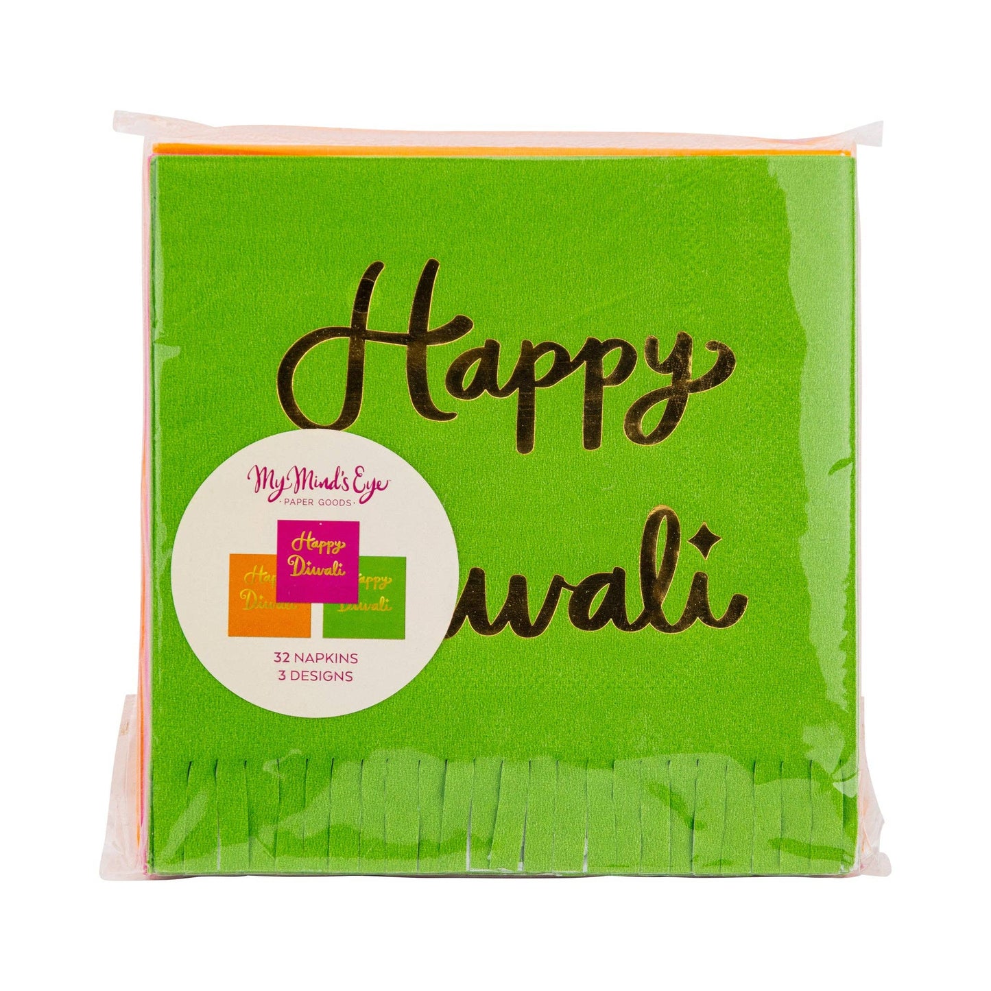 Foiled Happy Diwali Fringed Cocktail Napkins 18ct