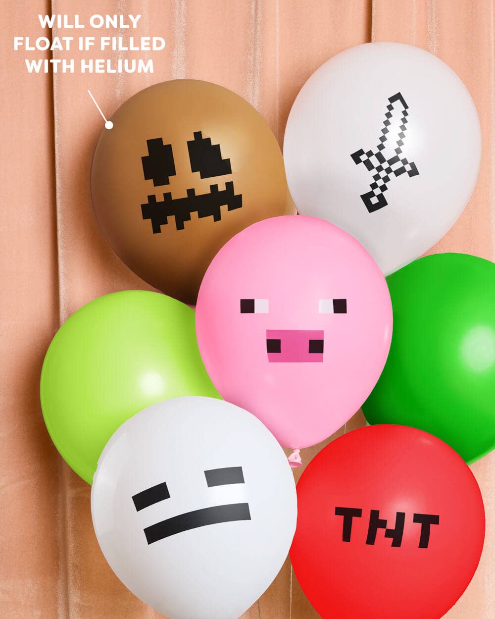 Pixel Minecraft Game Packaged Balloons 25ct