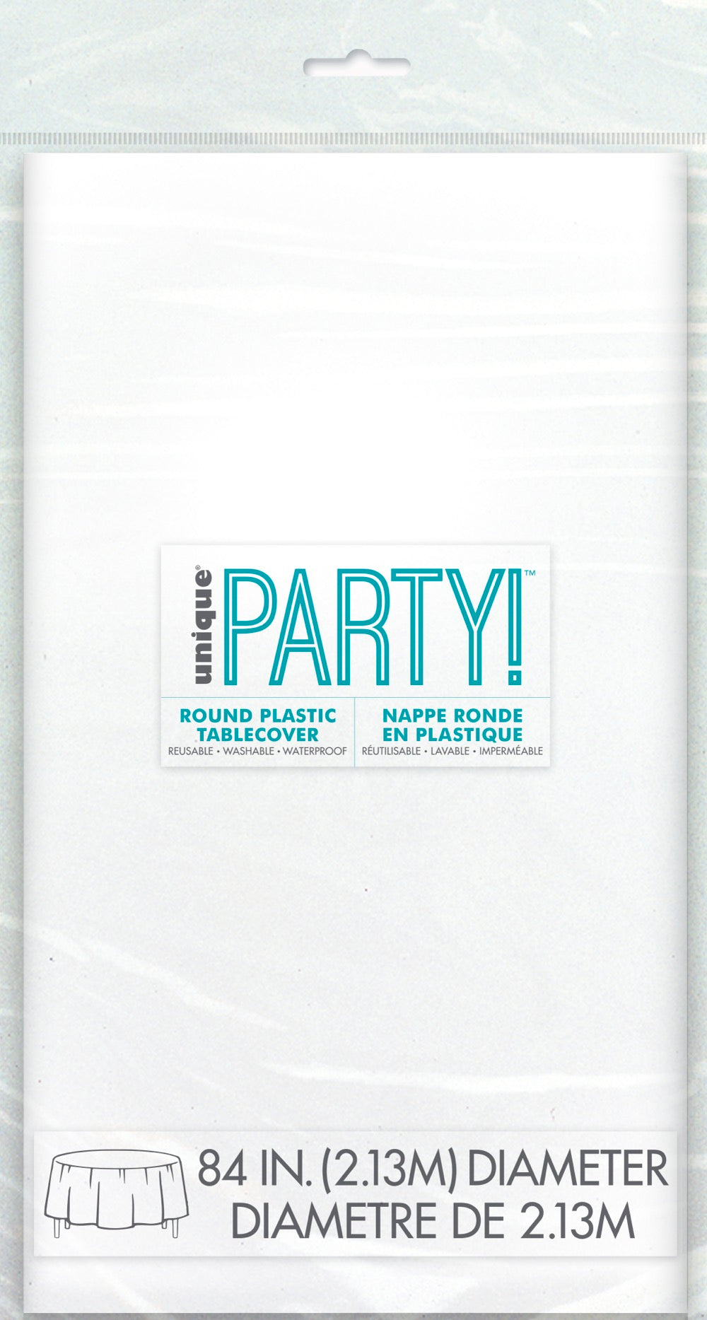 White Plastic Round Table Cover 84"