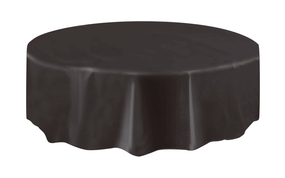 Black Plastic Round Table Cover 84"