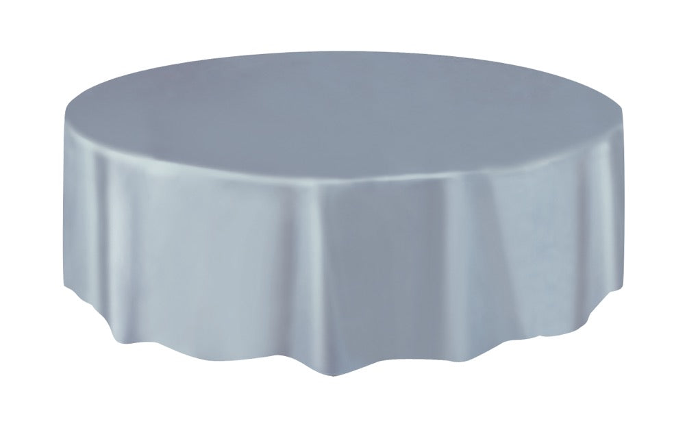 Silver Plastic Round Table Cover 84"