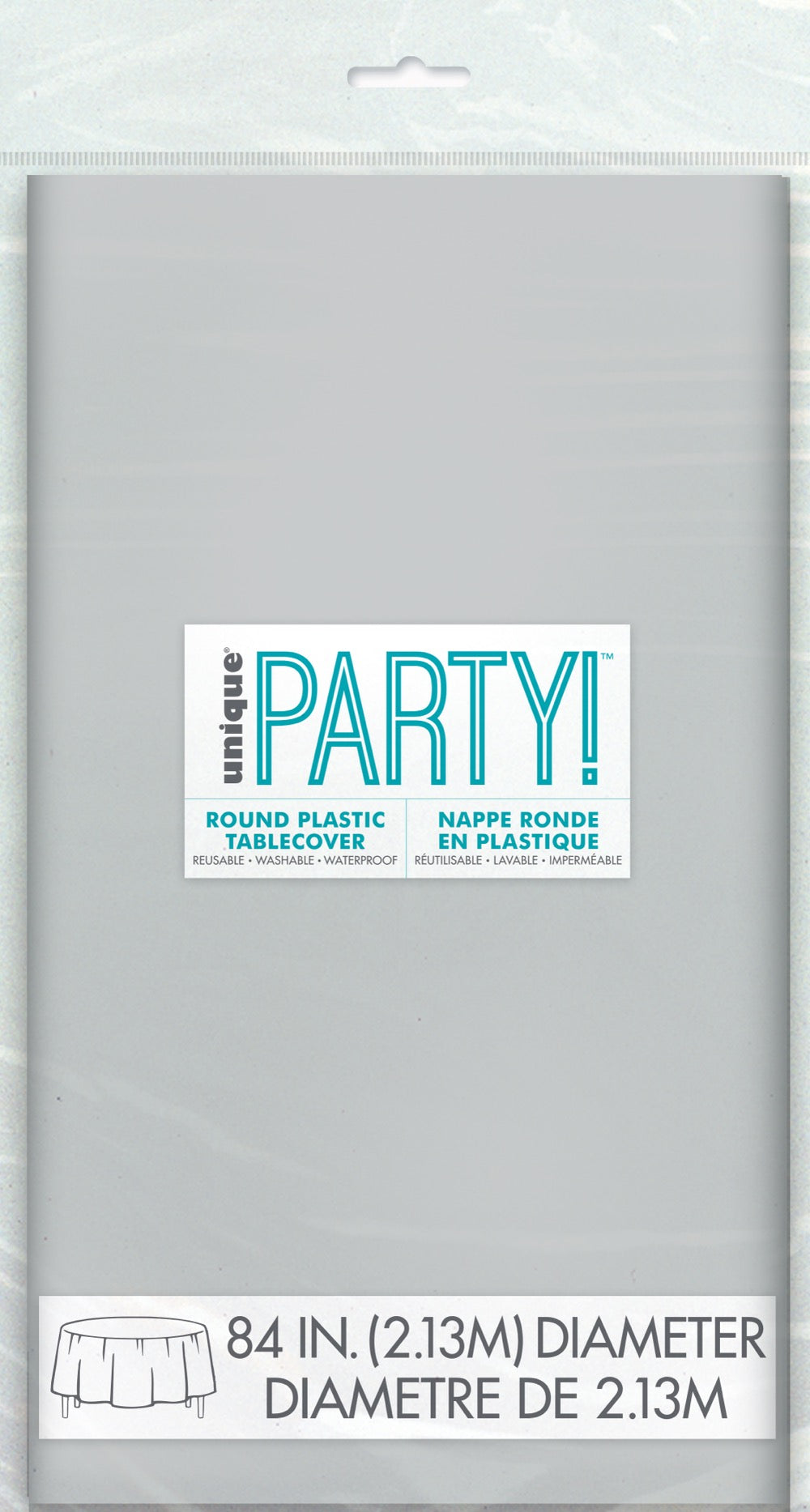 Silver Plastic Round Table Cover 84"