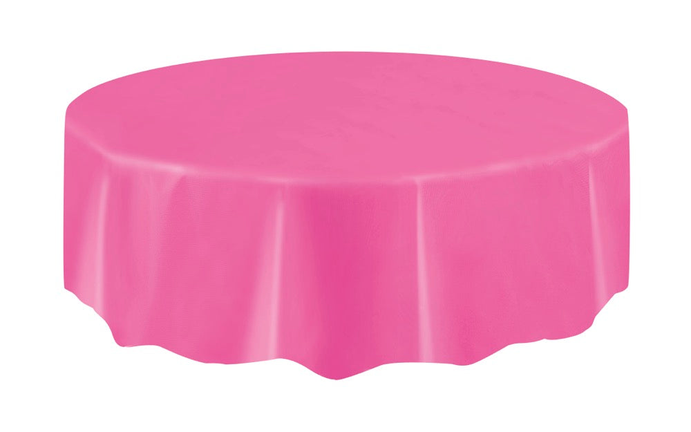 Hot Pink Plastic Round Table Cover 84"
