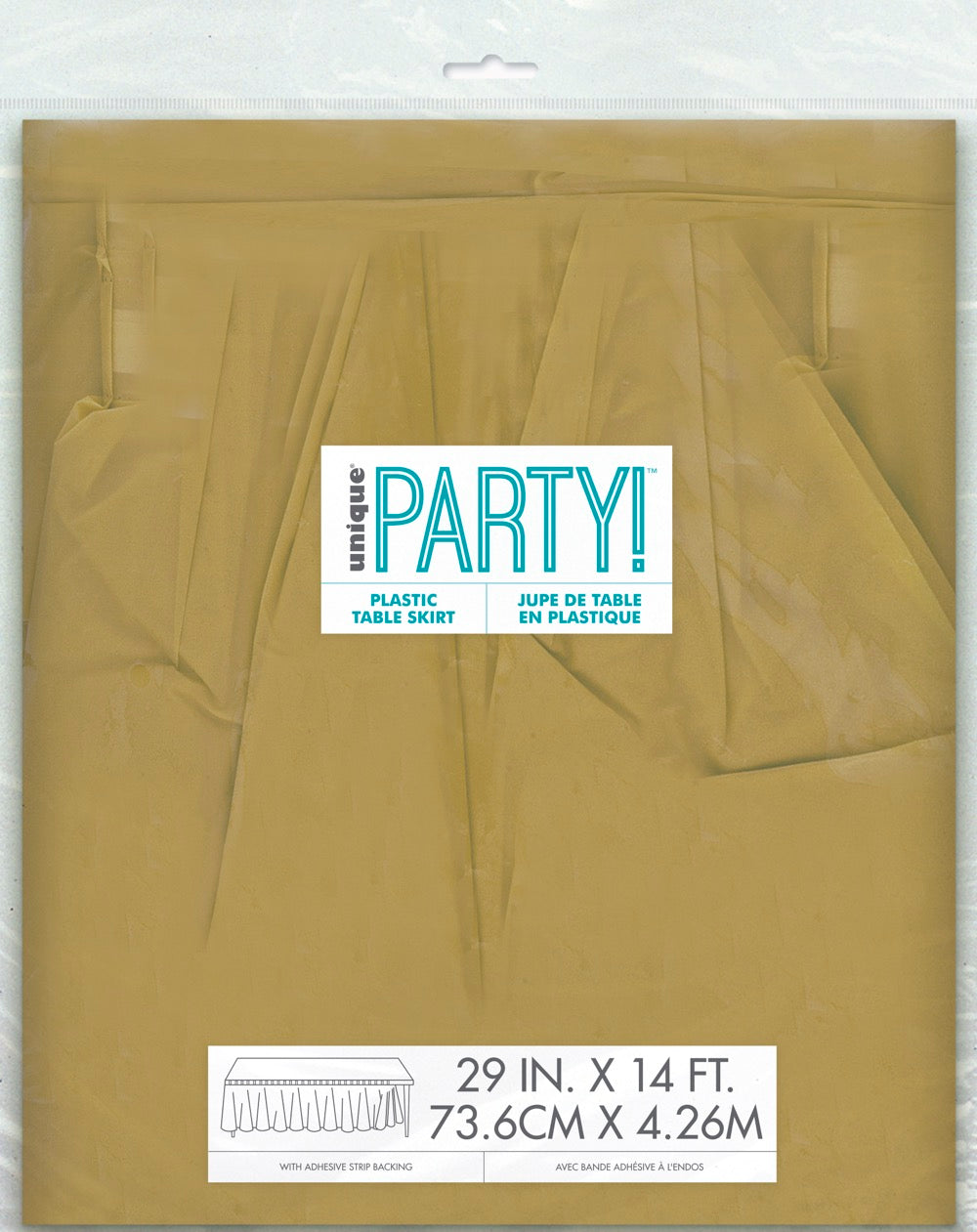 Gold Plastic Table Skirt 29" x 21 ft.
