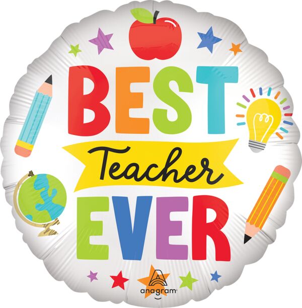 #476B Best Teacher Ever Icons 18in Balloon