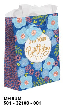 Blue Floral Birthday Medium Gift Bag
