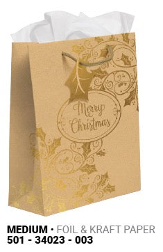XMAS Foil & Kraft Medium Gift Bag