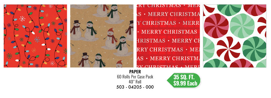 XMAS Roll Wrap Assortment 35sqft - 1 Assorted Roll
