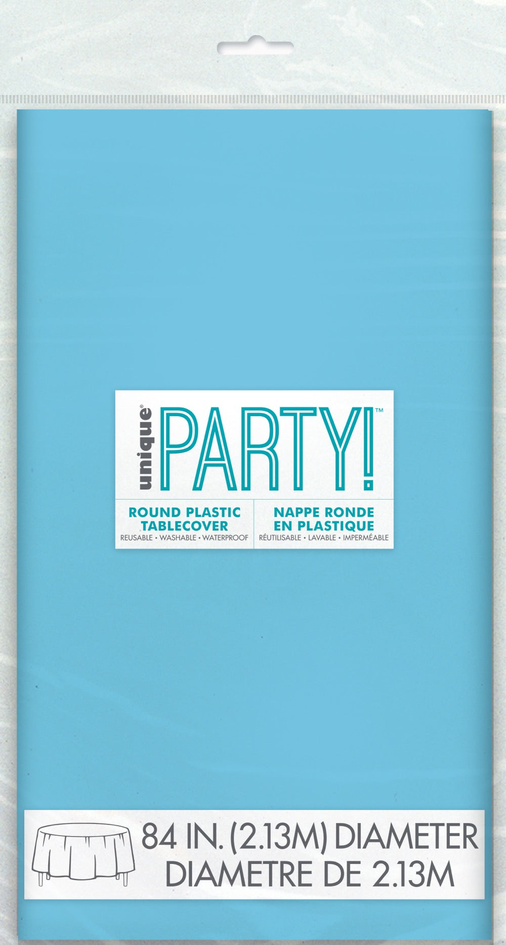 Light Blue Plastic Round Table Cover 84"