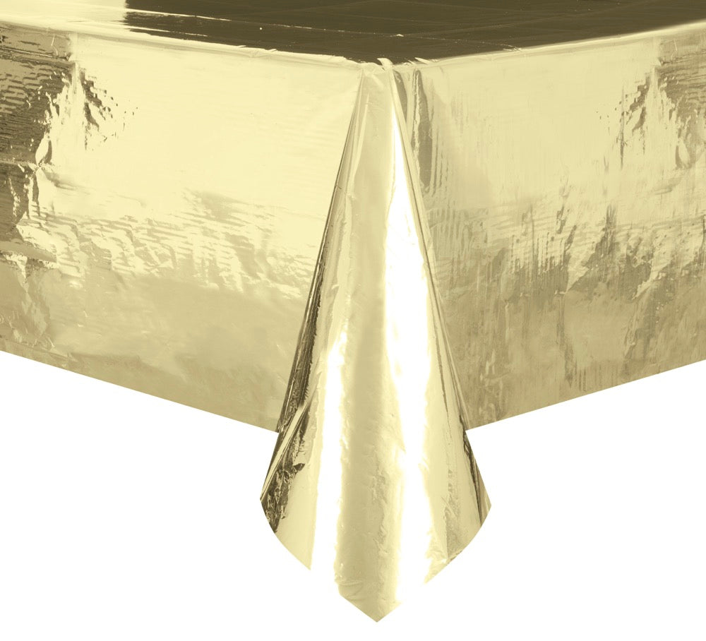 Gold Foil Rectangular Plastic Table Cover 54in x 108in