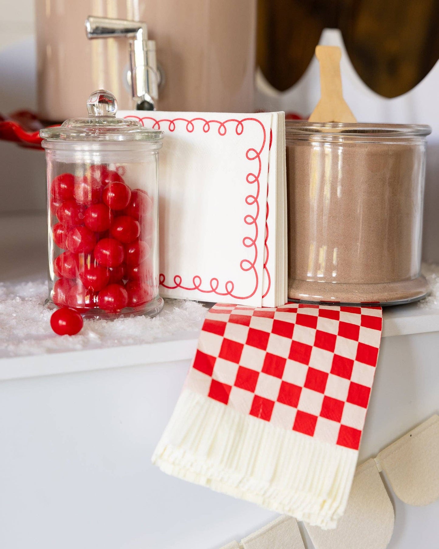 Red and Pink Checked Fringed Paper Dinner Napkins 24ct