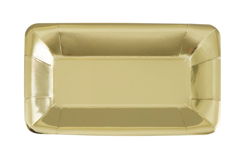 Gold Foil Rectangular 9in x 5in Appetizer Plates 8ct