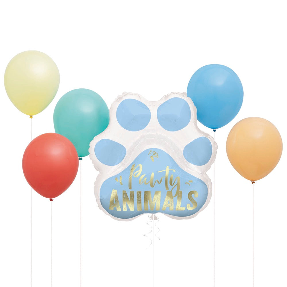 Pawty Animals Paw-Shaped Giant Foil & Latex Balloon Bouquet Kit 6pc