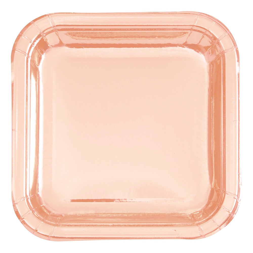 Rose Gold Foil Square 9in Dinner Plates 8ct