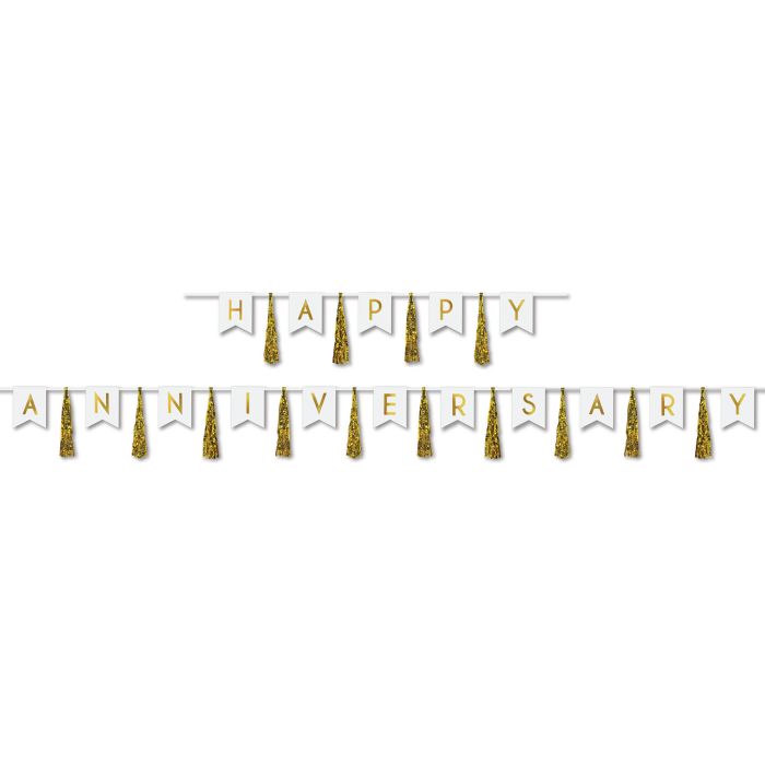 Happy Anniversary Tassel Streamer Gold