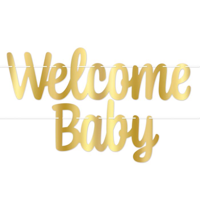 Foil Welcome Baby Streamer Gold