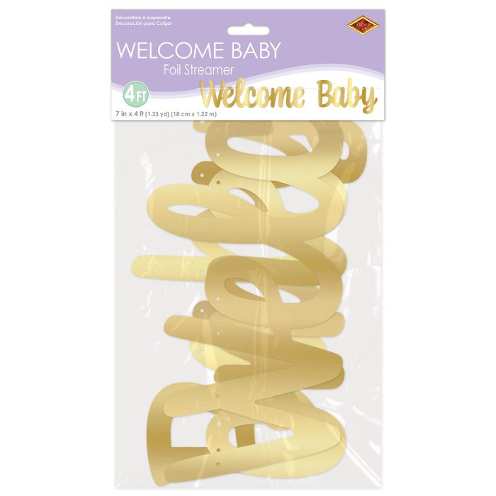 Foil Welcome Baby Streamer Gold