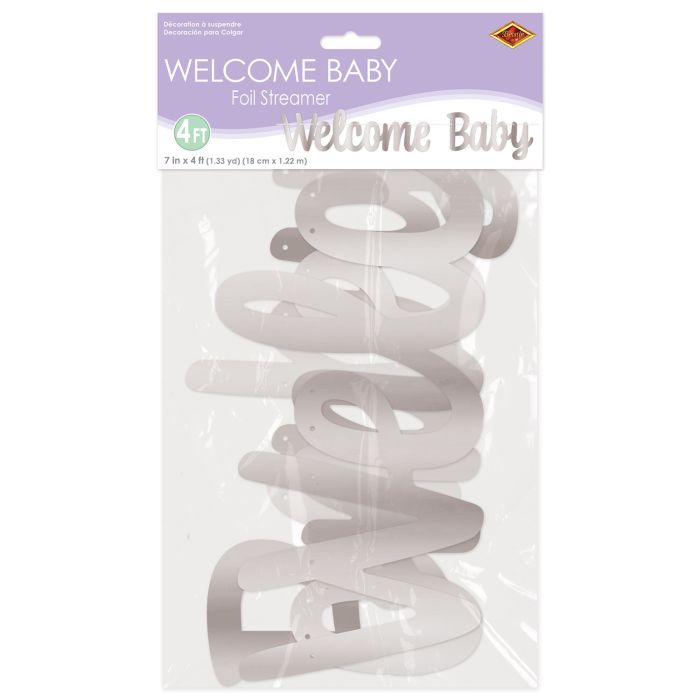 Foil Welcome Baby Streamer Silver