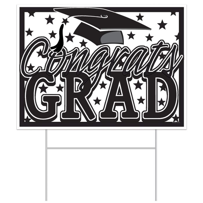 Plastic Congrats Grad Yard Sign - Black