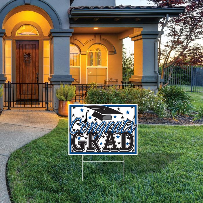 Plastic Congrats Grad Yard Sign - Blue