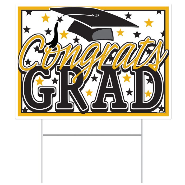 Plastic Congrats Grad Yard Sign - Gold
