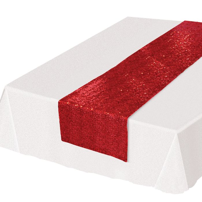 Sequined Table Runner - Red