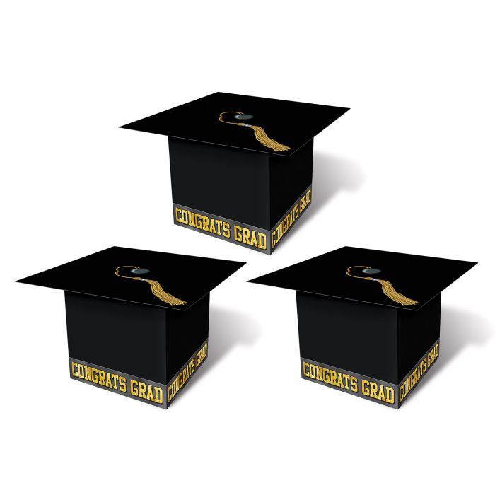 Grad Cap Favor Boxes - Black