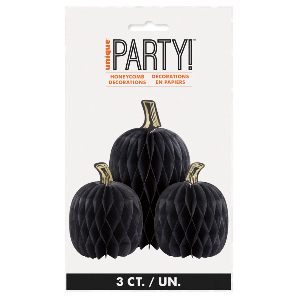 Pumpkin Shaped Honeycomb Tissue Centerpieces with Foil Stems 3ct