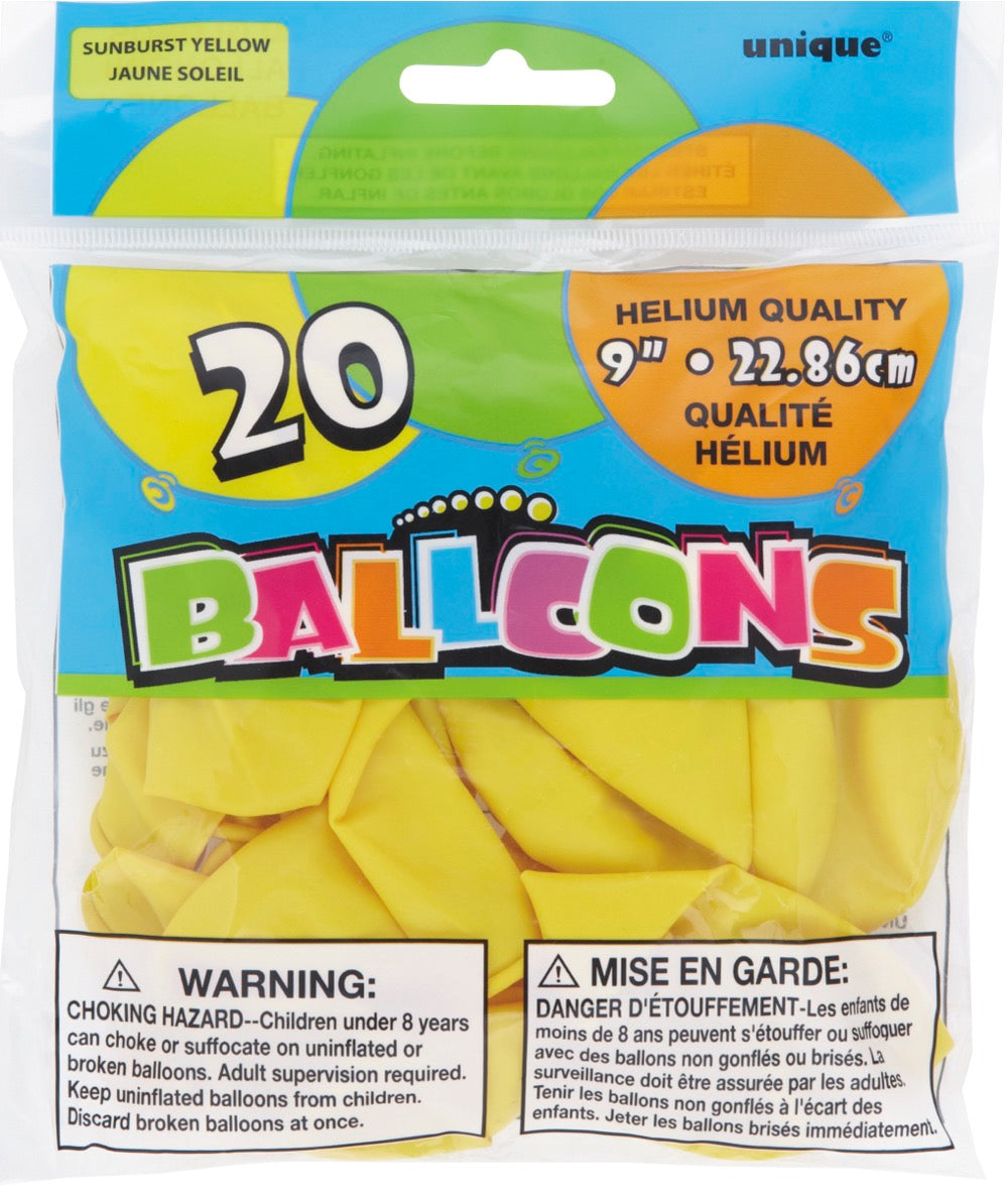 9in Packaged Latex Balloons 20ct - Sunburst Yellow