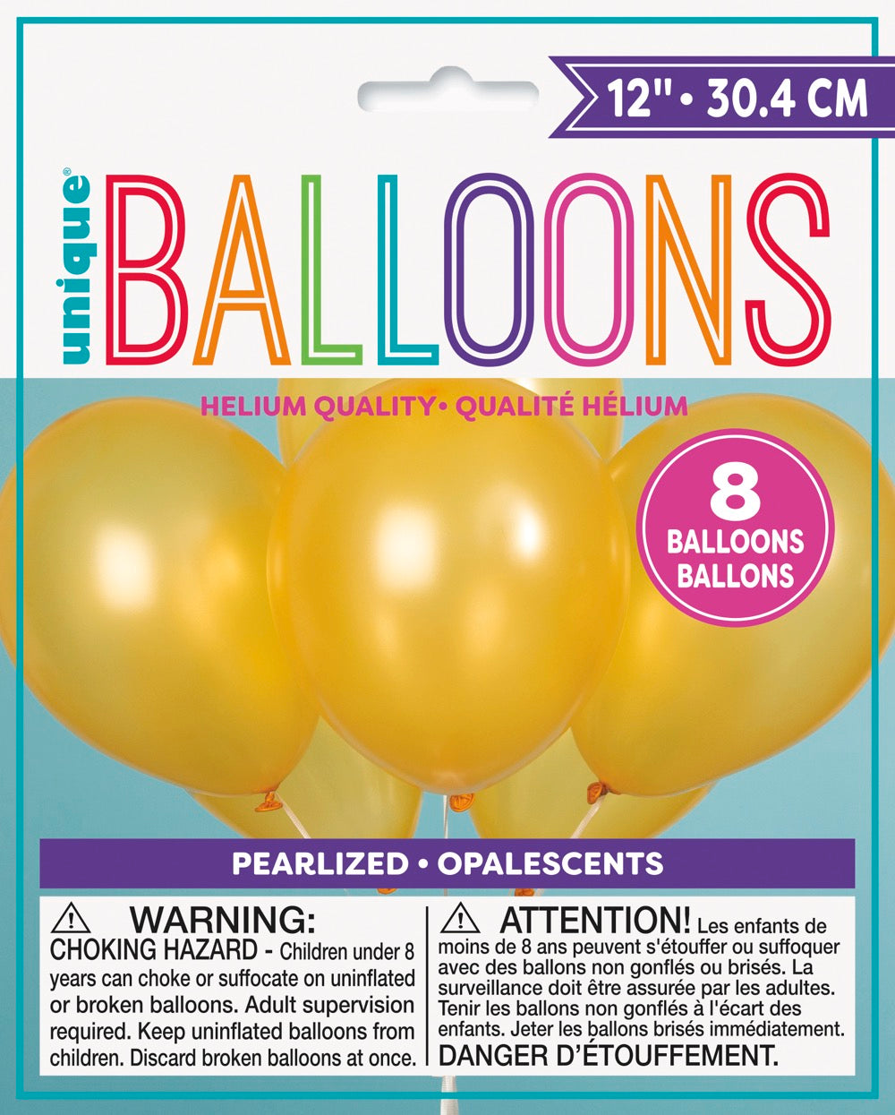 12in Pearlized Packaged Latex Balloons 8ct - Gold