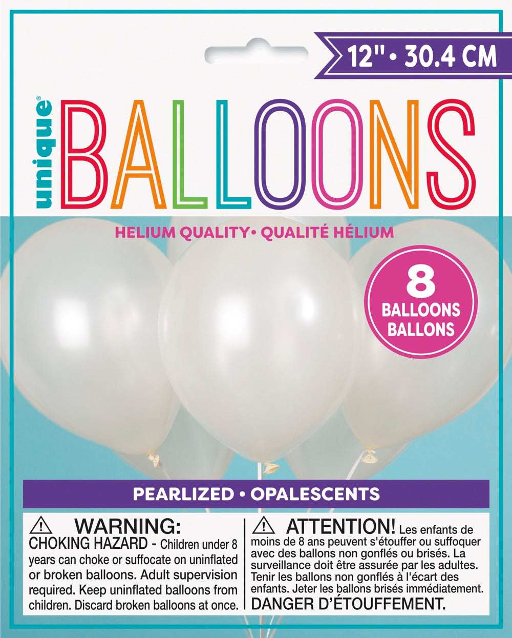 12in Pearlized Packaged Latex Balloons 8ct - White