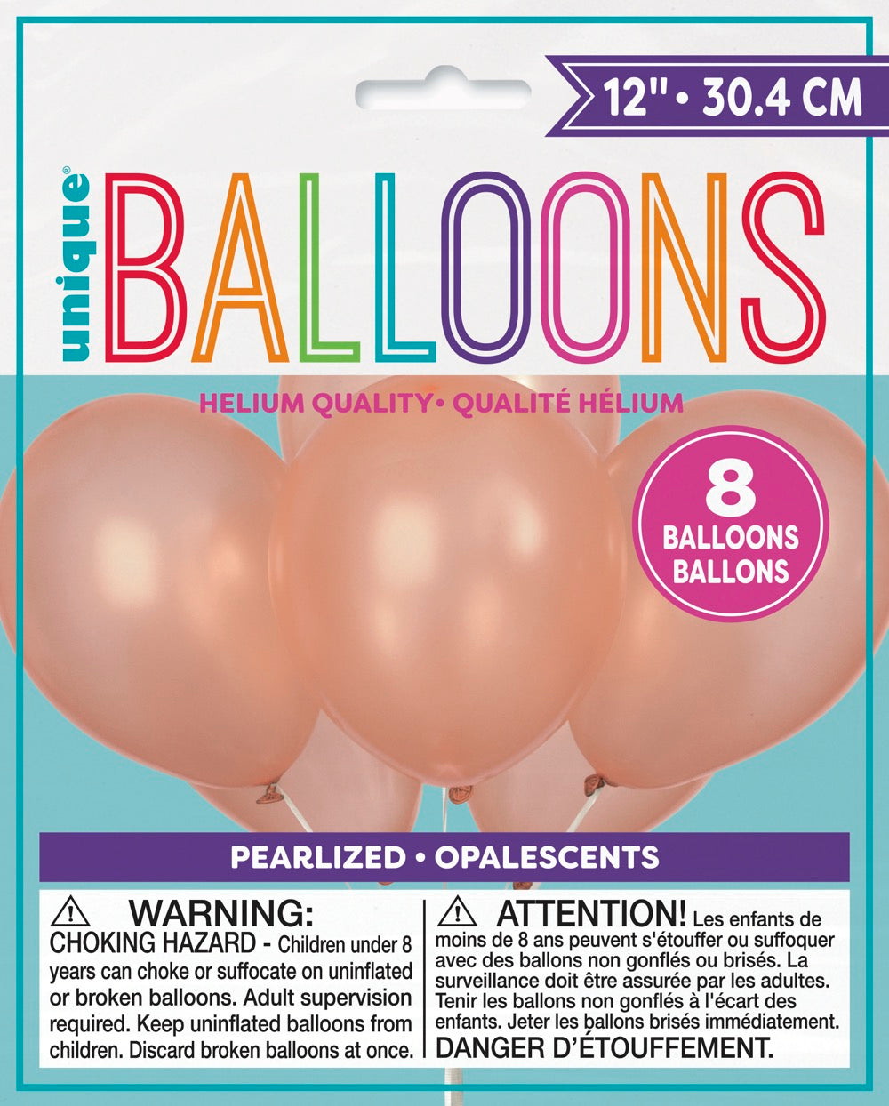 12in Pearlized Packaged Latex Balloons 8ct - Rose Gold