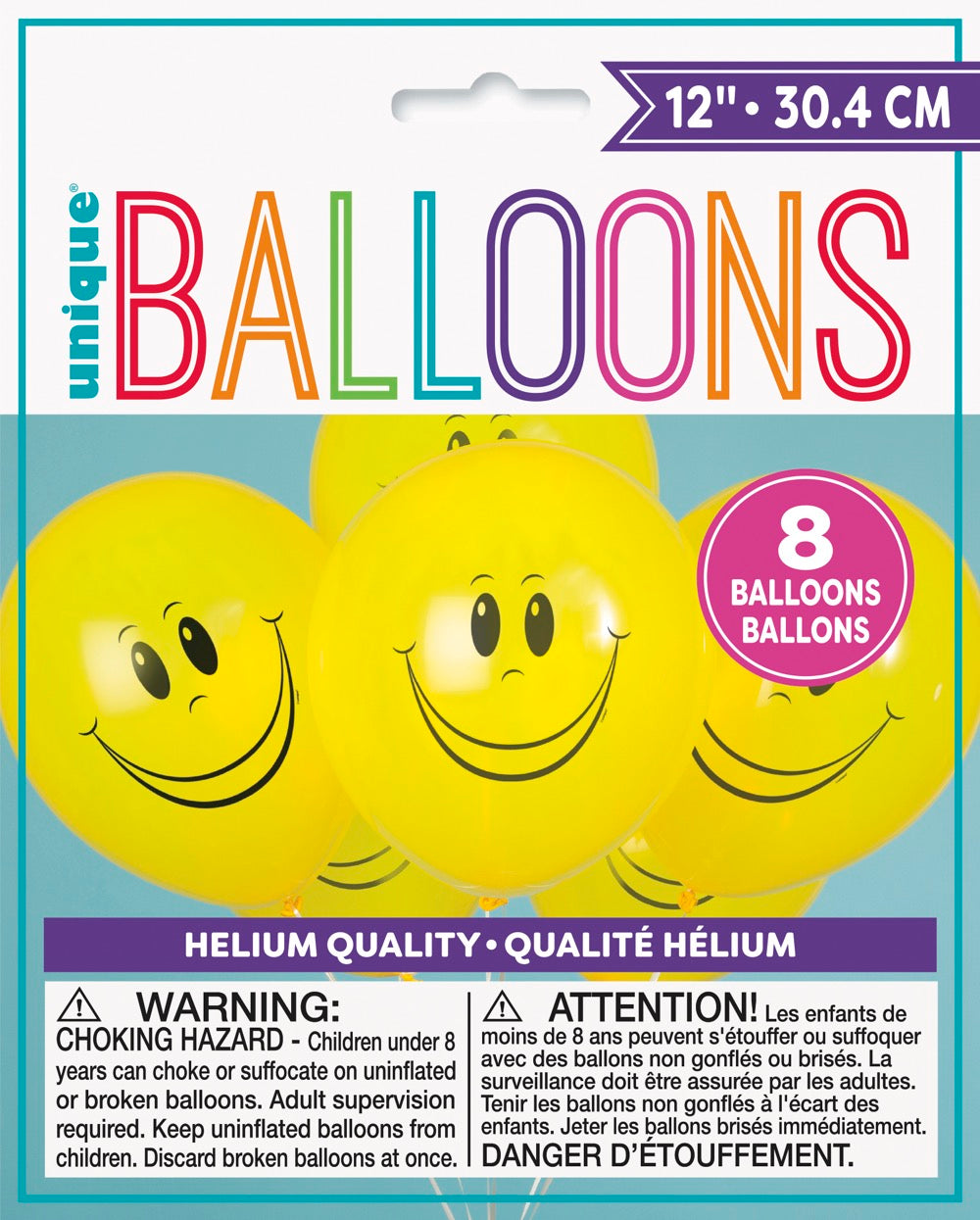 Happy Face Yellow 12in Latex Balloons 8ct