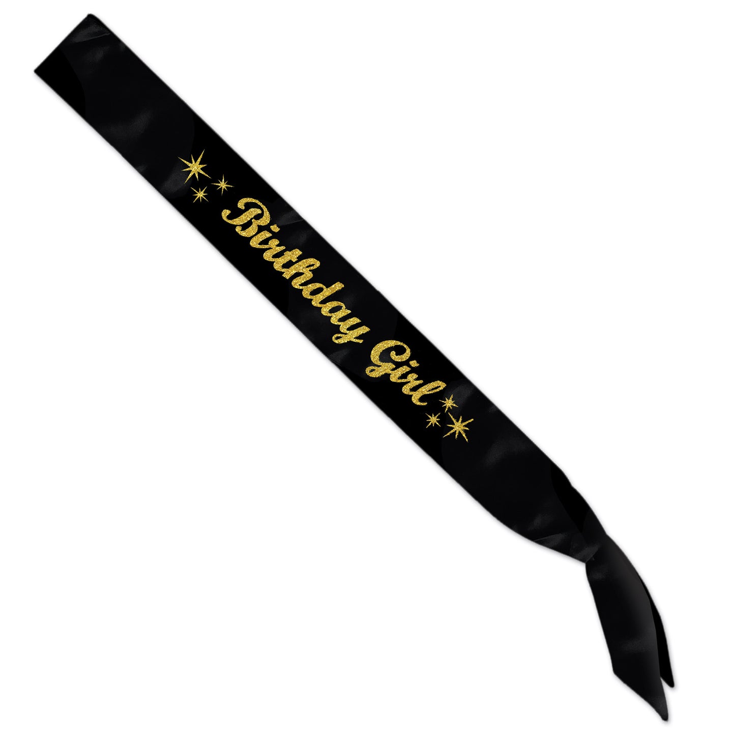 Glittered Birthday Girl Satin Sash Black & Gold