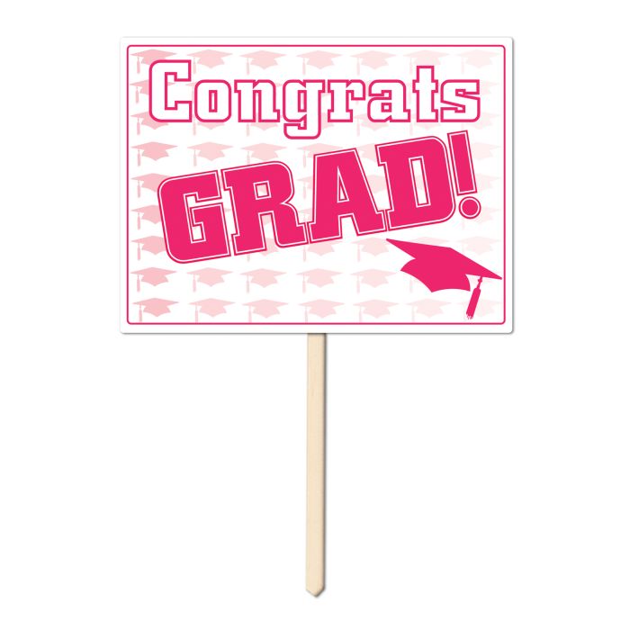 Plastic Congrats Grad Yard Sign Pink
