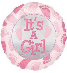 #517 It's a Girl Cute Baby Feet 2 Sided 18in Balloon