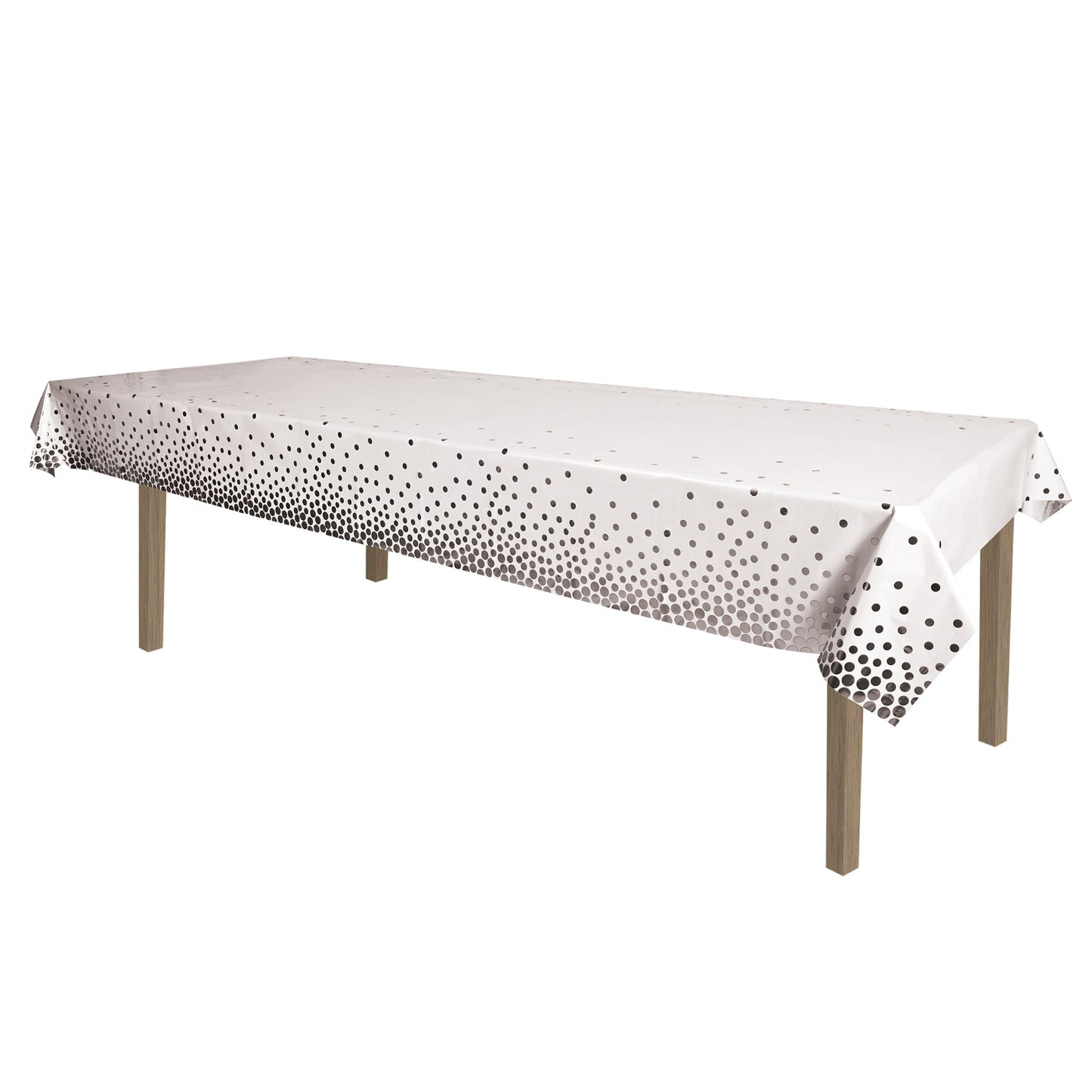 Metallic Silver Polka Dots Table Cover 54" x 108"