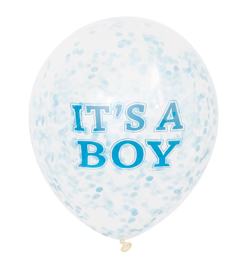 Boy Clear Latex Balloons with Blue Confetti 12in 6ct