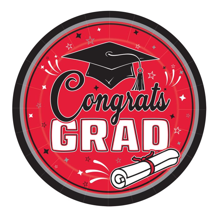 Congrats Grad Red 9in Plates 18ct