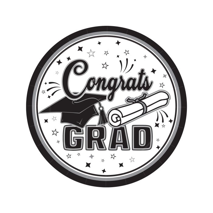 Congrats Grad White 7in Plates 18ct