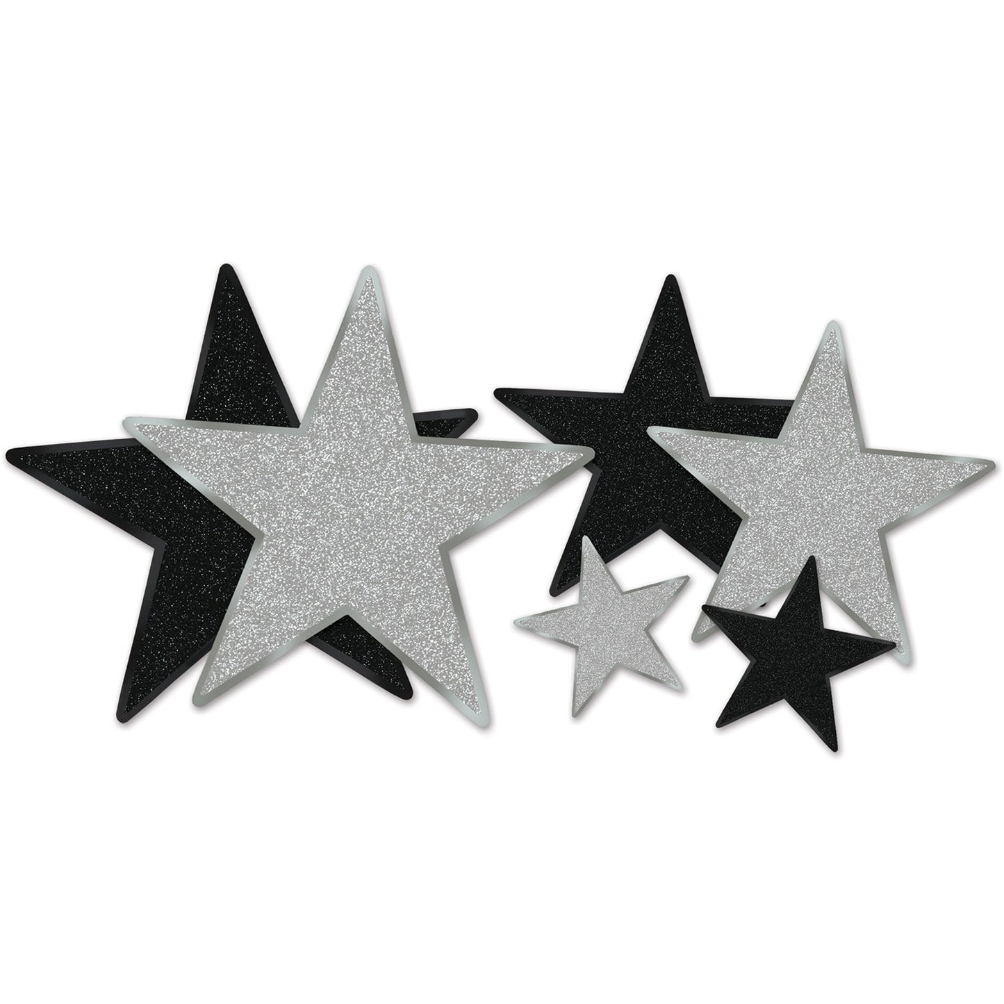 Glittered Foil Star Cutouts Black & Silver 6ct