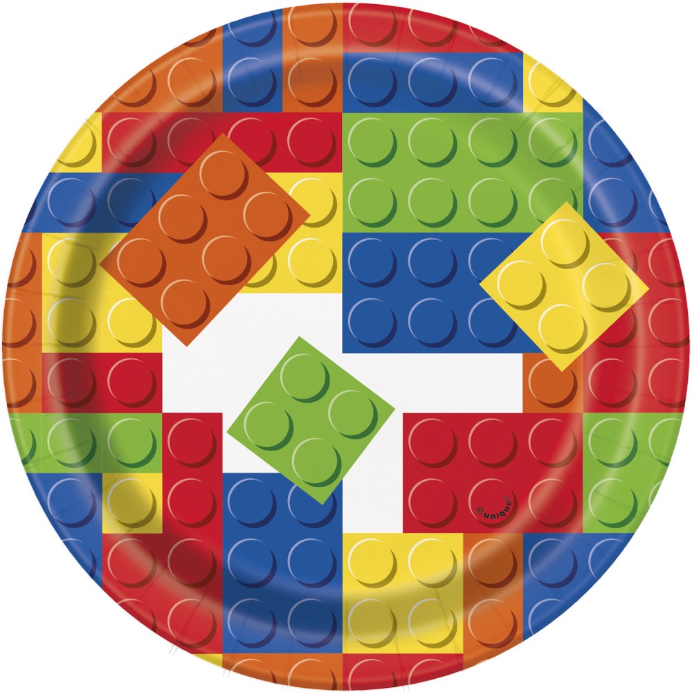Building Blocks Birthday Round 7in Dessert Plates 8ct