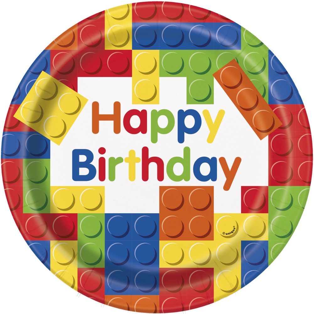 Building Blocks Birthday Round 9in Dinner Plates 8ct