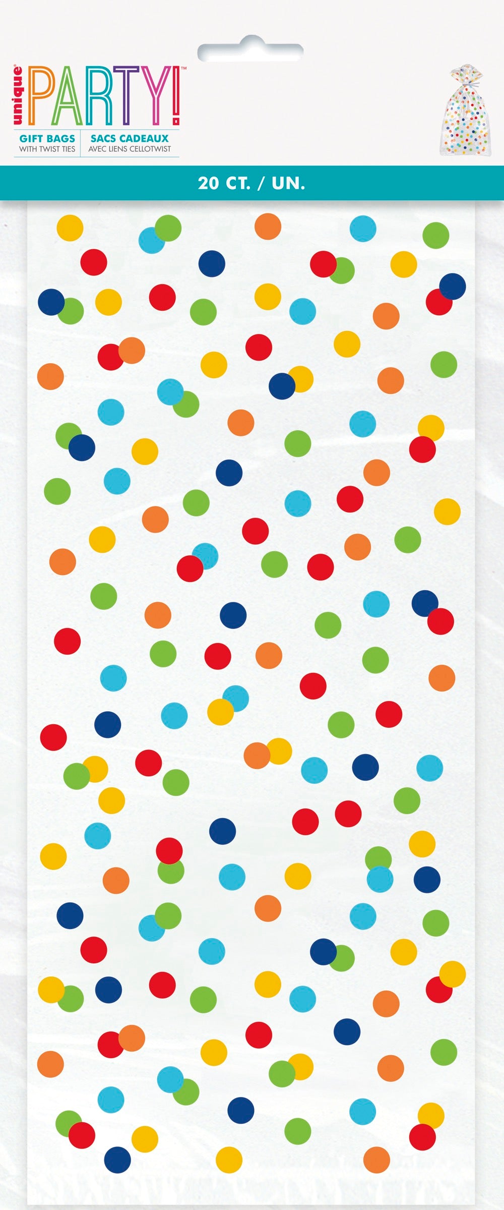 Rainbow Polka Dots Cellophane Bags 20ct