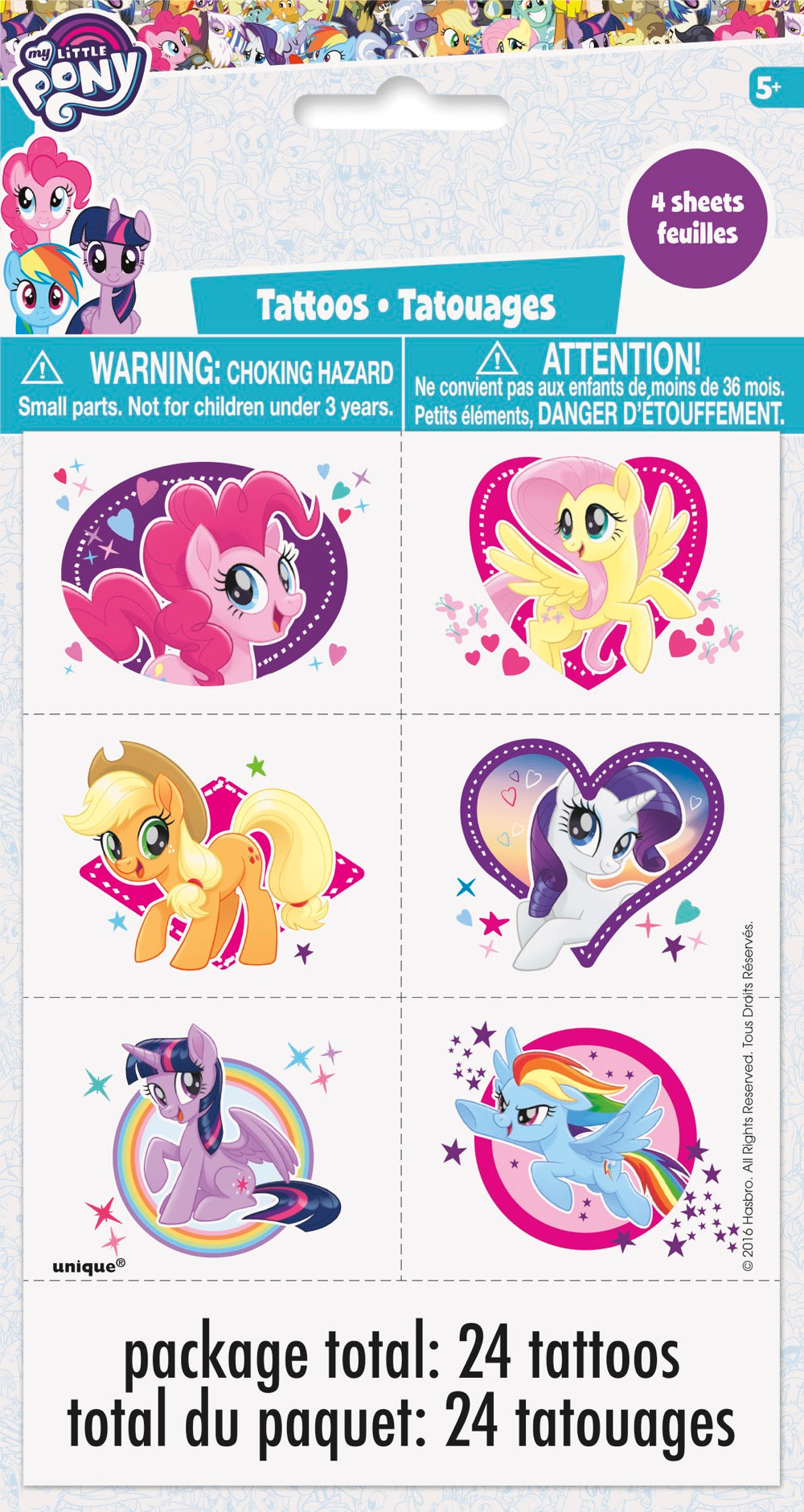 My Little Pony Color Tattoo Sheets 4ct
