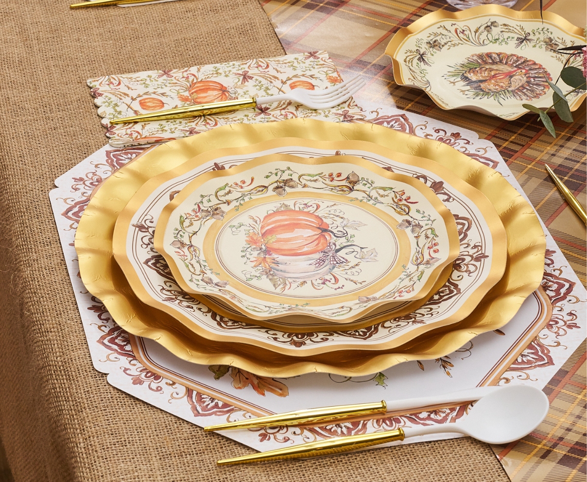 Turkey & Gourds 8in Salad Plates 8ct