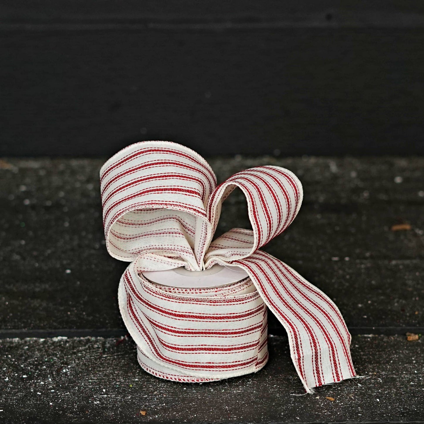 2.5inWx10Yard Wired Ribbon-French Red White Stripe