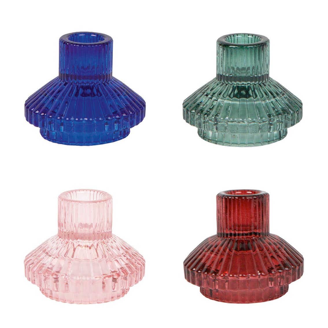 Small Ribbed Glass Candle Holder