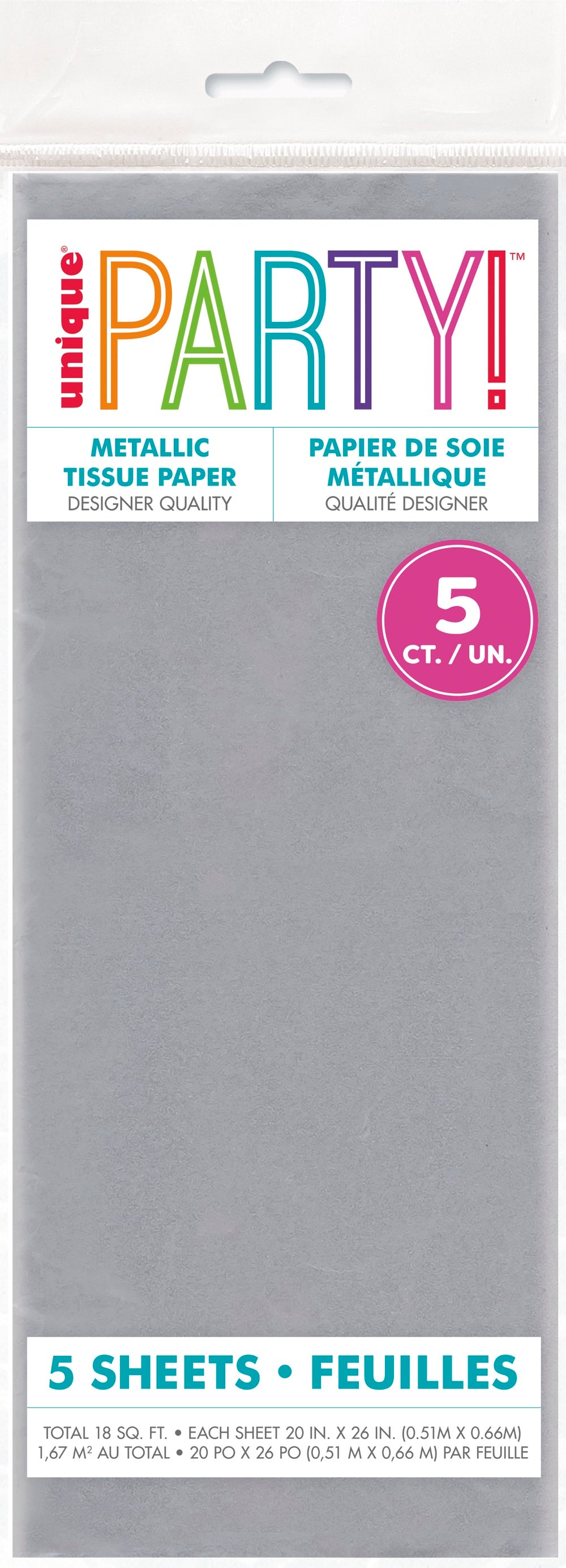 Silver Metallic Tissue Sheets 5ct